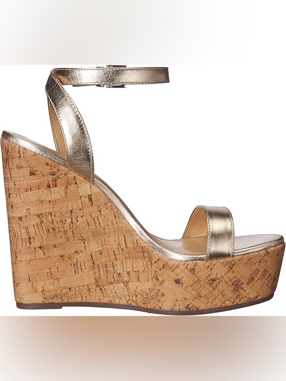SCHUTZ Eduarda Metallic Gold Cork Platform Wedge Sandals with Ankle Strap